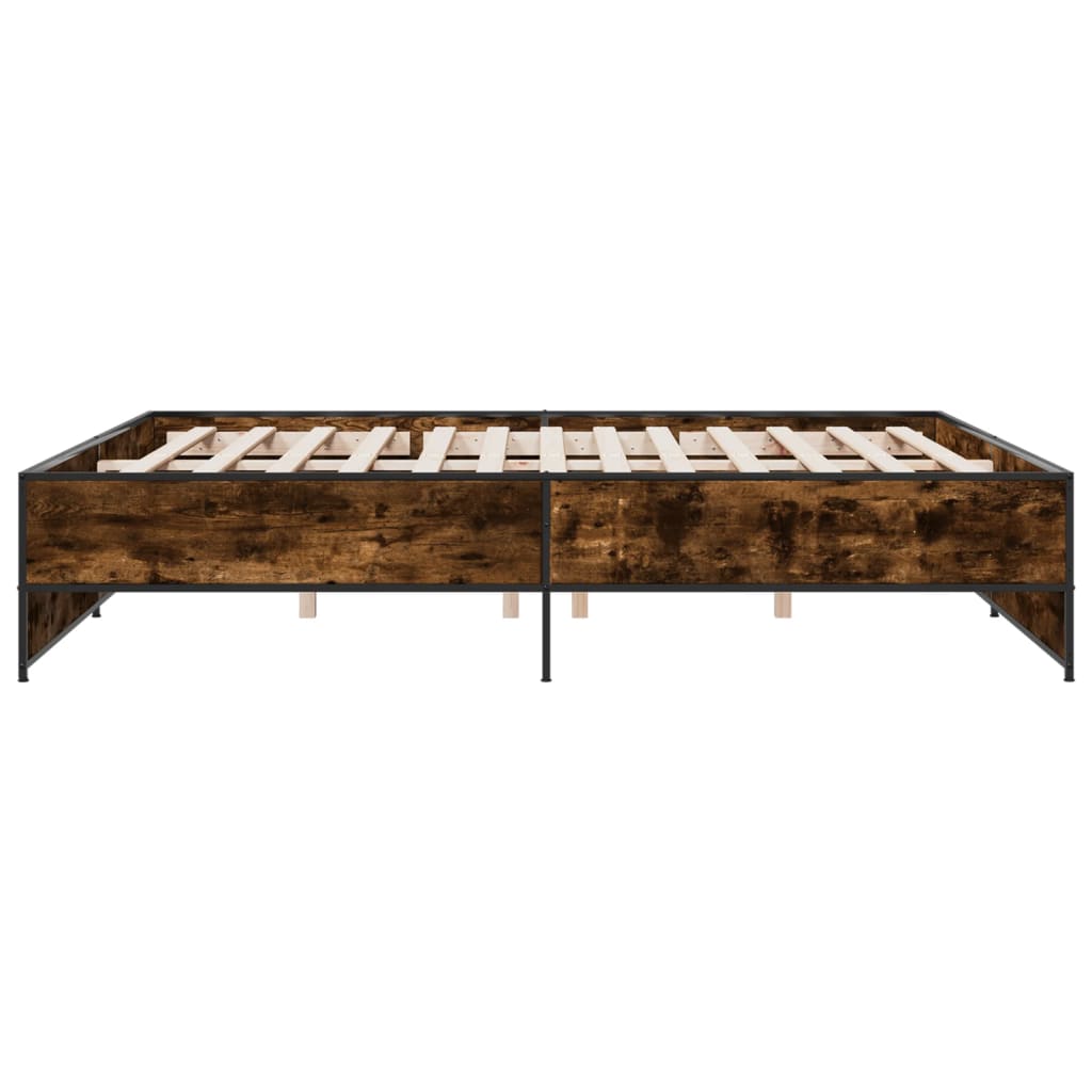 Bedframe bewerkt hout metaal gerookt eikenkleurig 200x200 cm is nu te koop bij PeponiXL, paradijselijk wonen!