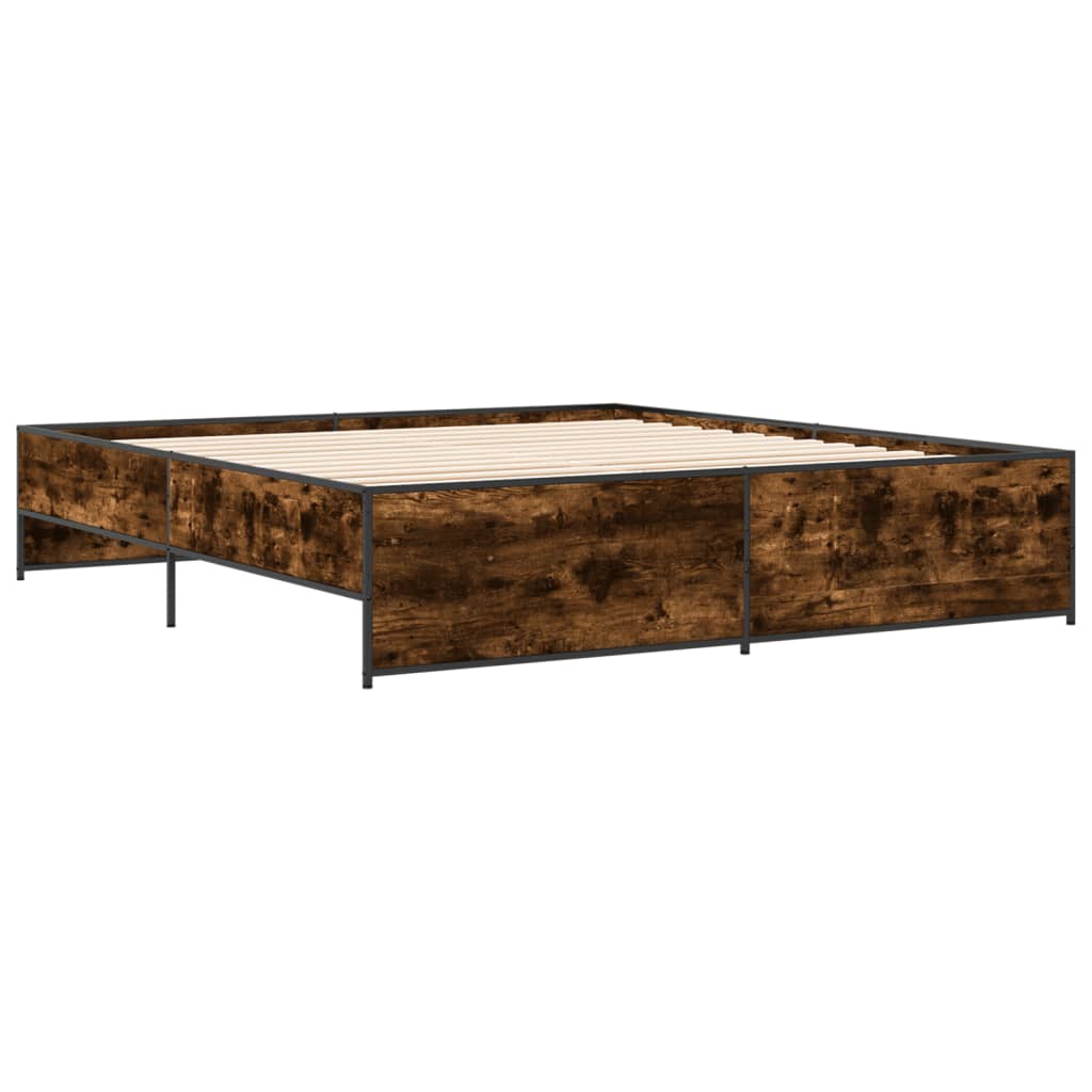 Bedframe bewerkt hout metaal gerookt eikenkleurig 200x200 cm is nu te koop bij PeponiXL, paradijselijk wonen!