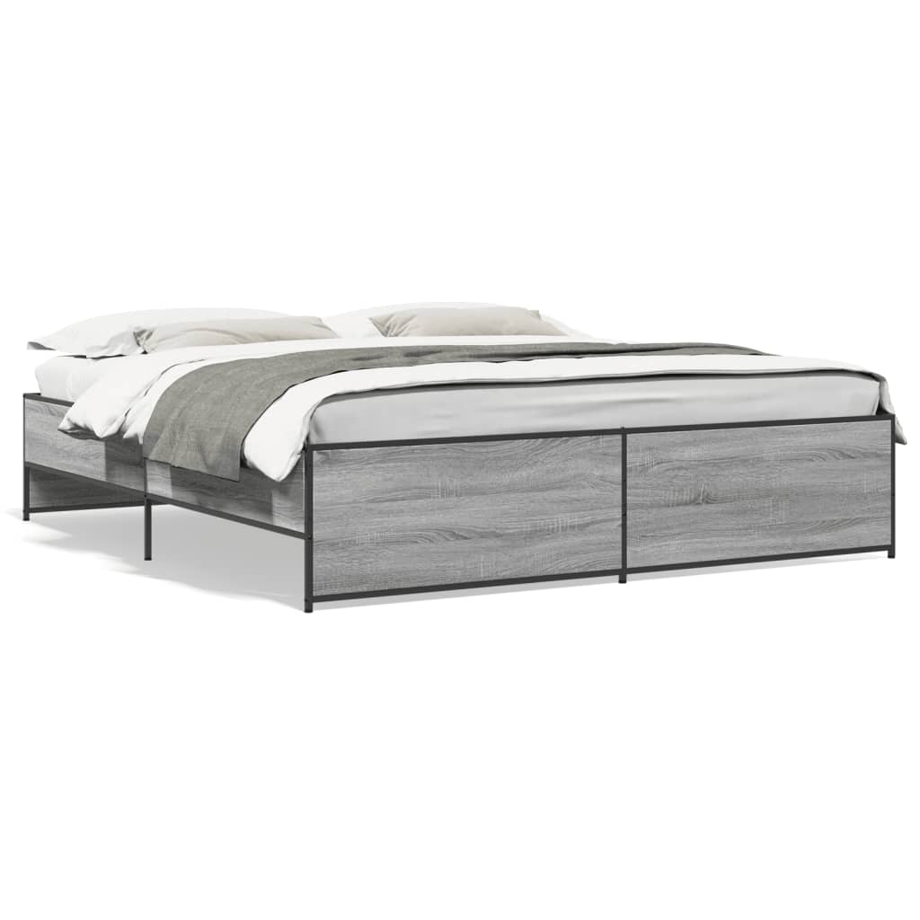 Bedframe bewerkt hout metaal grijs sonoma eiken 200x200 cm is nu te koop bij PeponiXL, paradijselijk wonen!