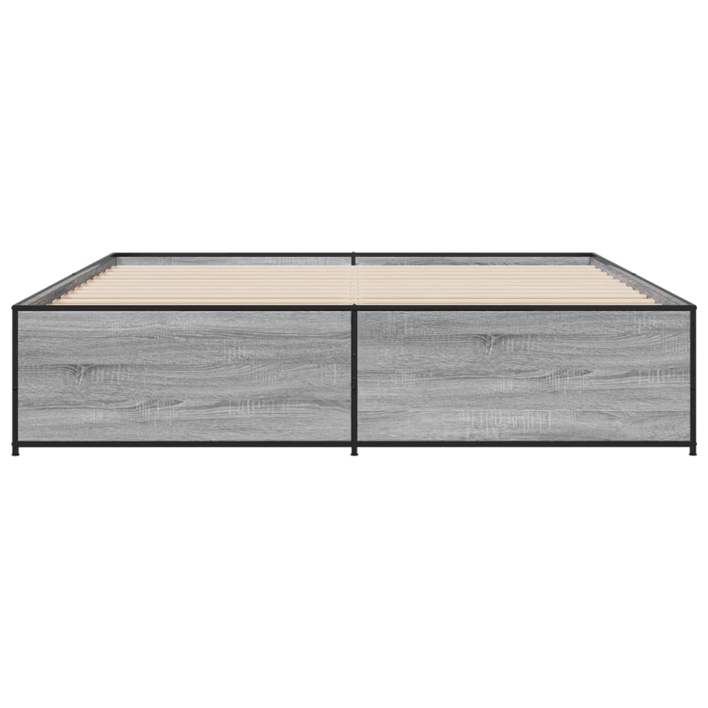 Bedframe bewerkt hout metaal grijs sonoma eiken 200x200 cm is nu te koop bij PeponiXL, paradijselijk wonen!