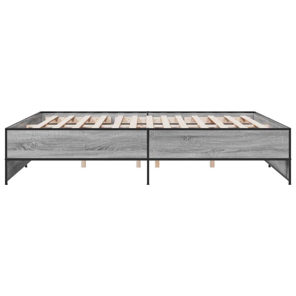 Bedframe bewerkt hout metaal grijs sonoma eiken 200x200 cm is nu te koop bij PeponiXL, paradijselijk wonen!