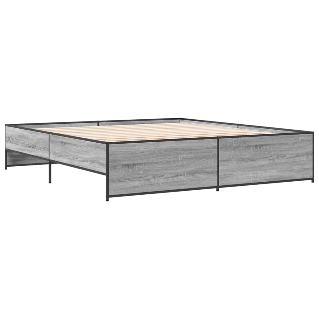 Bedframe bewerkt hout metaal grijs sonoma eiken 200x200 cm is nu te koop bij PeponiXL, paradijselijk wonen!