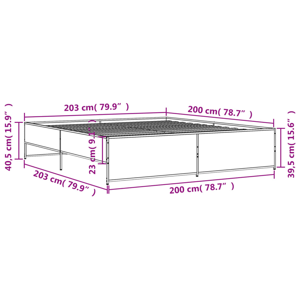 Bedframe bewerkt hout metaal grijs sonoma eiken 200x200 cm is nu te koop bij PeponiXL, paradijselijk wonen!