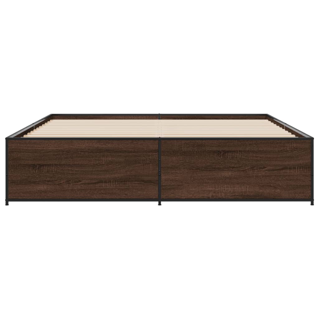 Bedframe bewerkt hout metaal bruin eikenkleur 200x200 cm is nu te koop bij PeponiXL, paradijselijk wonen!
