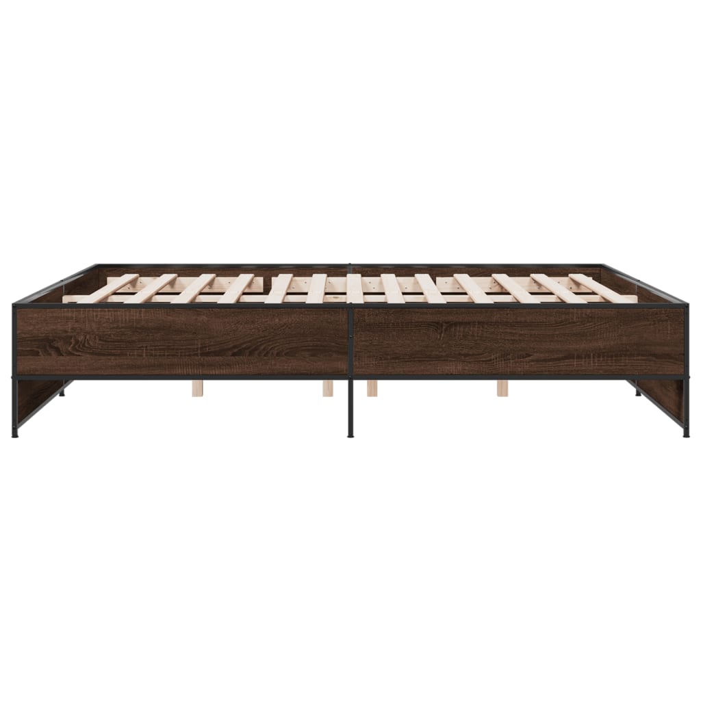 Bedframe bewerkt hout metaal bruin eikenkleur 200x200 cm is nu te koop bij PeponiXL, paradijselijk wonen!