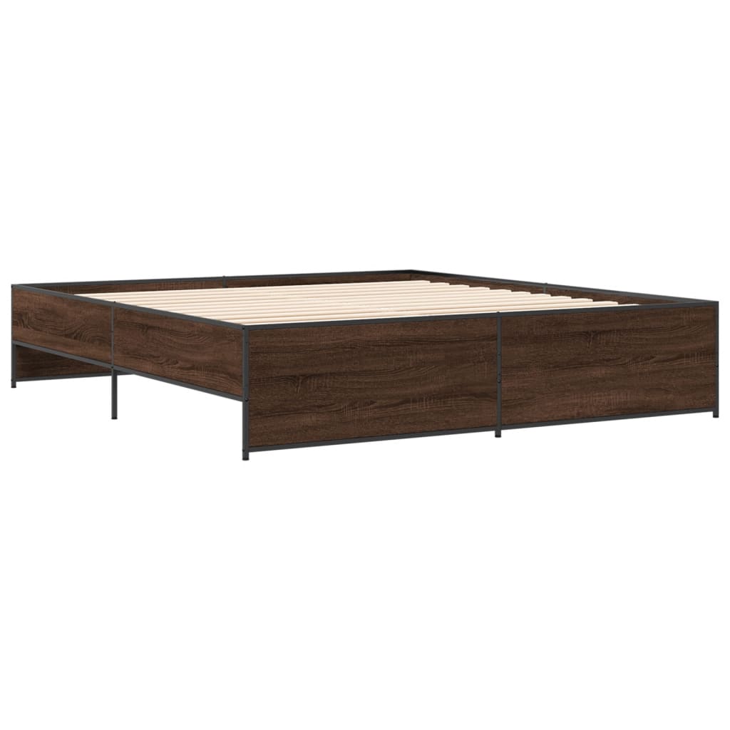Bedframe bewerkt hout metaal bruin eikenkleur 200x200 cm is nu te koop bij PeponiXL, paradijselijk wonen!