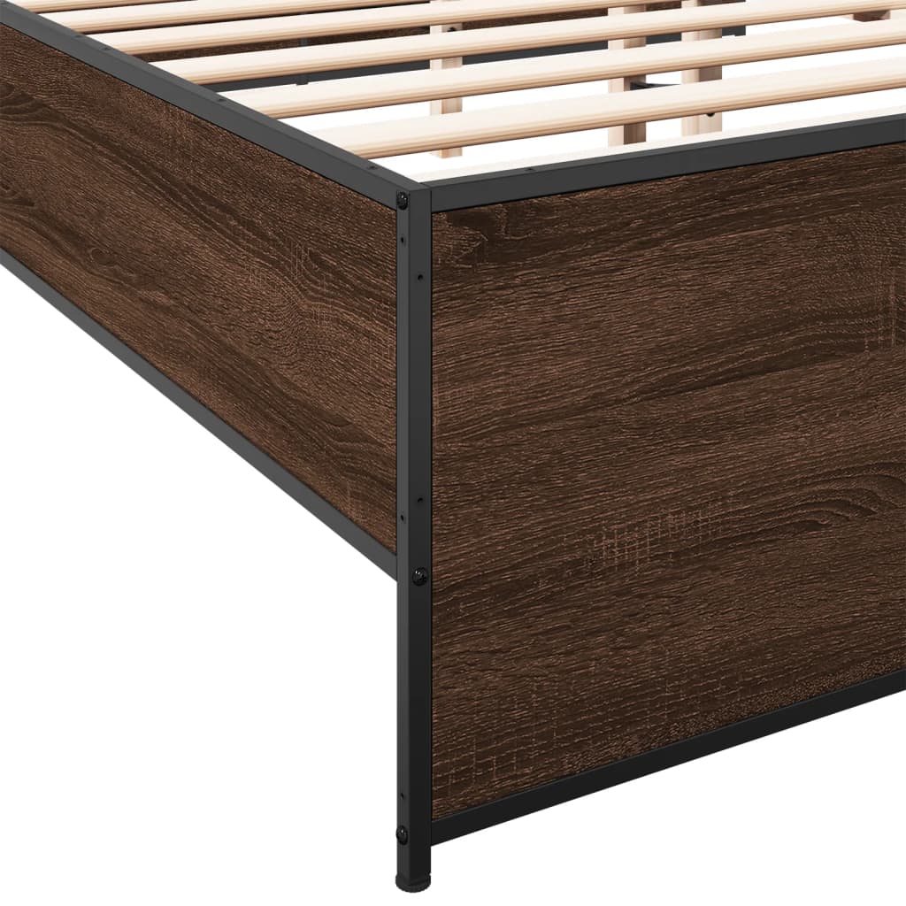 Bedframe bewerkt hout metaal bruin eikenkleur 200x200 cm is nu te koop bij PeponiXL, paradijselijk wonen!