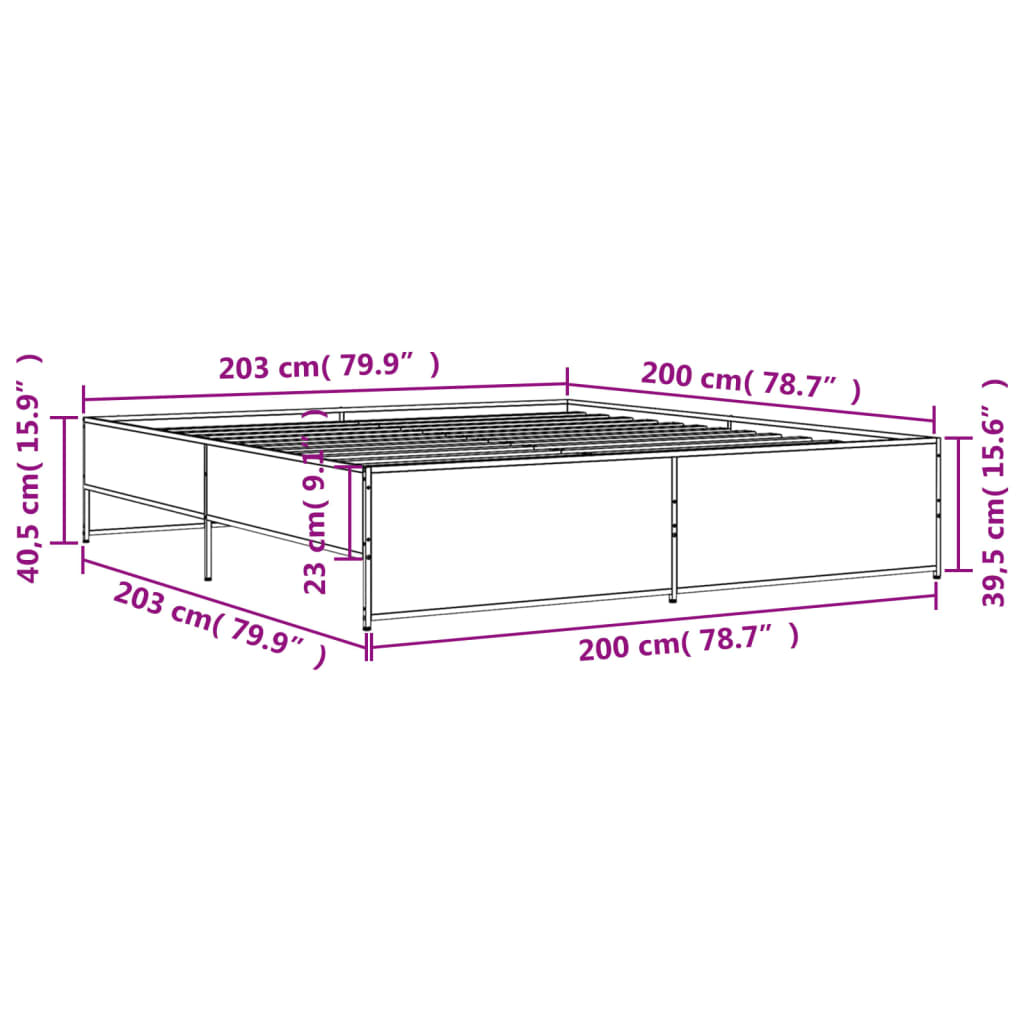 Bedframe bewerkt hout metaal bruin eikenkleur 200x200 cm is nu te koop bij PeponiXL, paradijselijk wonen!