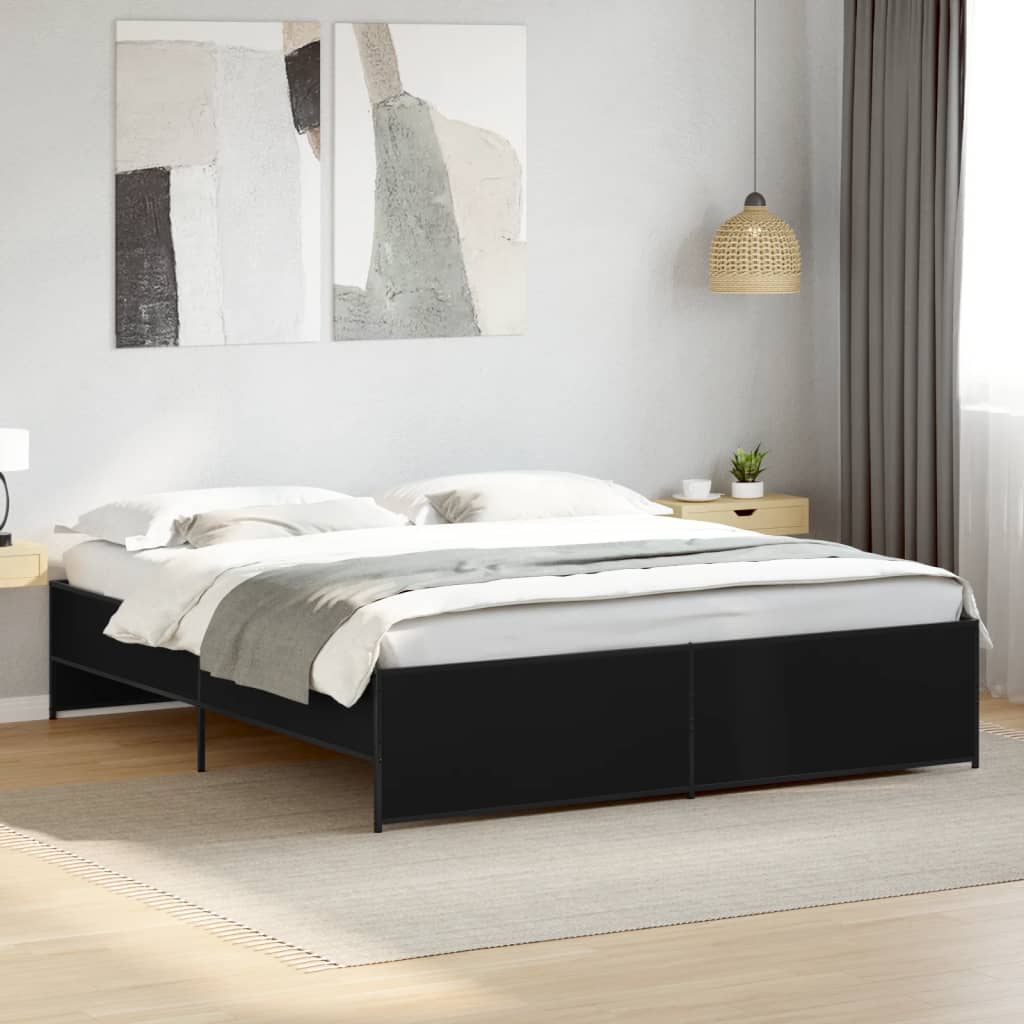 Bedframe bewerkt hout metaal zwart 180x200 cm is nu te koop bij PeponiXL, paradijselijk wonen!