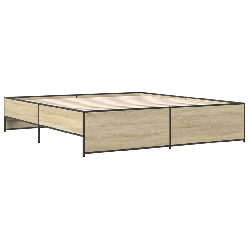Bedframe bewerkt hout metaal sonoma eikenkleurig 180x200 cm is nu te koop bij PeponiXL, paradijselijk wonen!