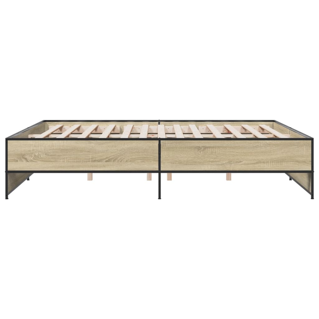 Bedframe bewerkt hout metaal sonoma eikenkleurig 180x200 cm is nu te koop bij PeponiXL, paradijselijk wonen!