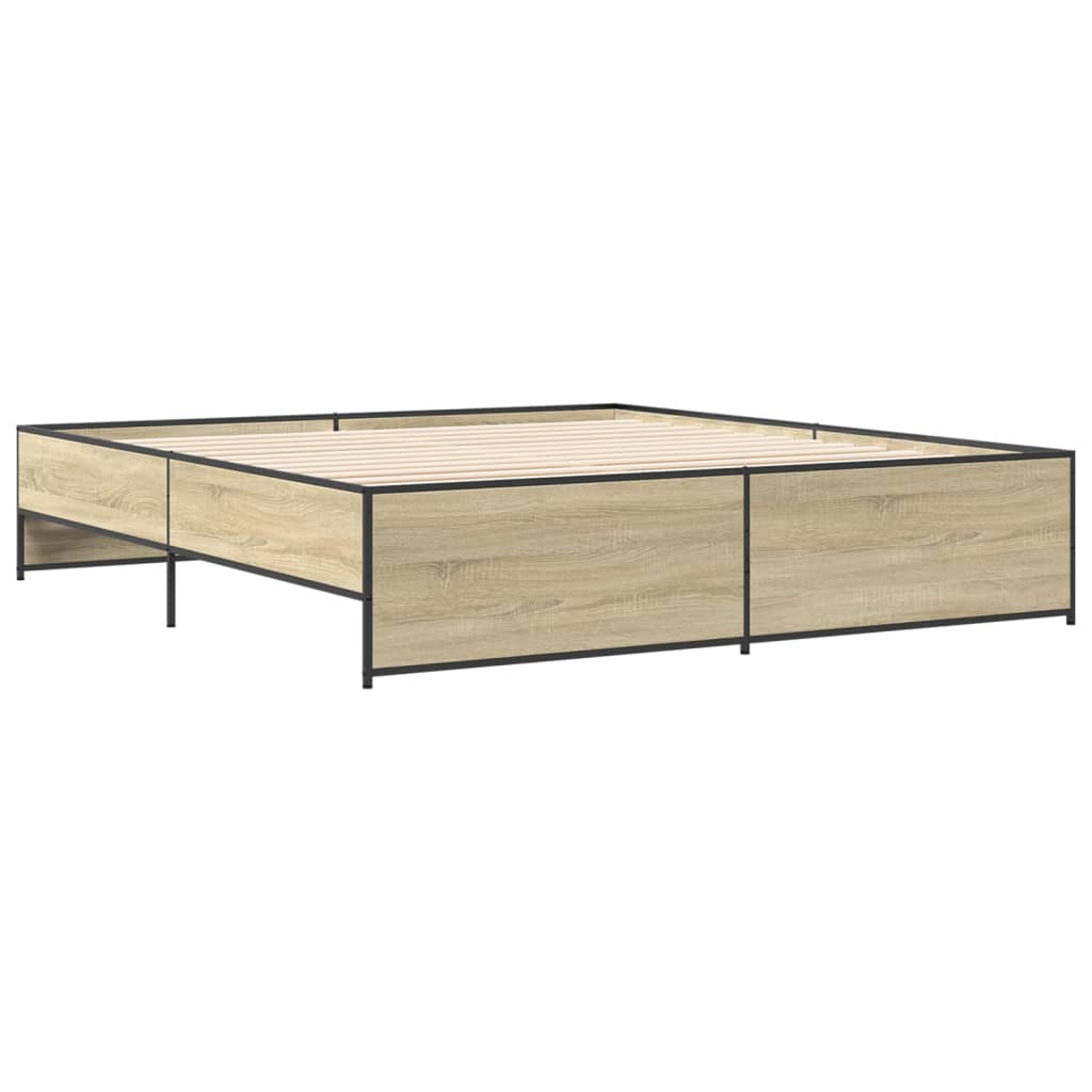 Bedframe bewerkt hout metaal sonoma eikenkleurig 180x200 cm is nu te koop bij PeponiXL, paradijselijk wonen!