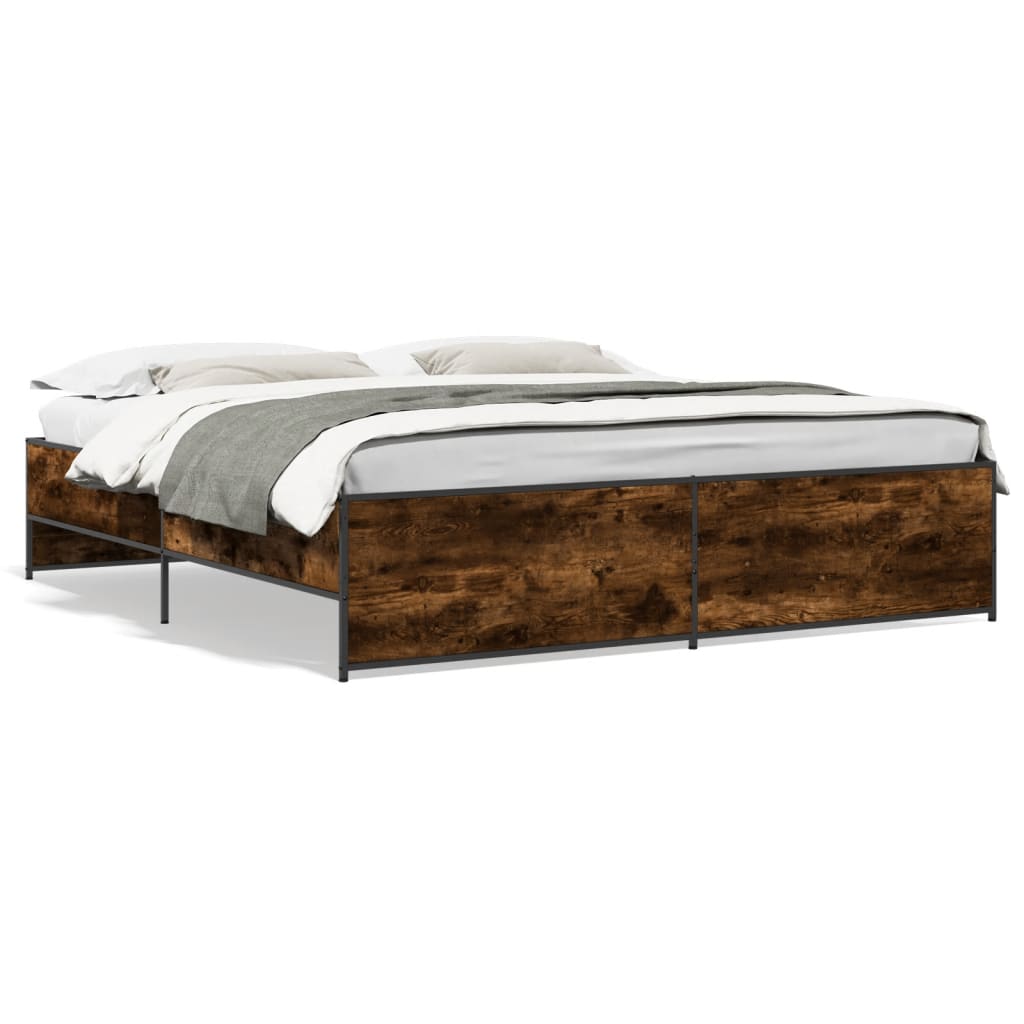 Bedframe bewerkt hout metaal gerookt eikenkleurig 180x200 cm is nu te koop bij PeponiXL, paradijselijk wonen!