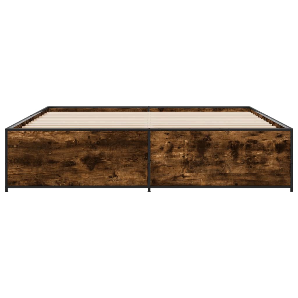 Bedframe bewerkt hout metaal gerookt eikenkleurig 180x200 cm is nu te koop bij PeponiXL, paradijselijk wonen!
