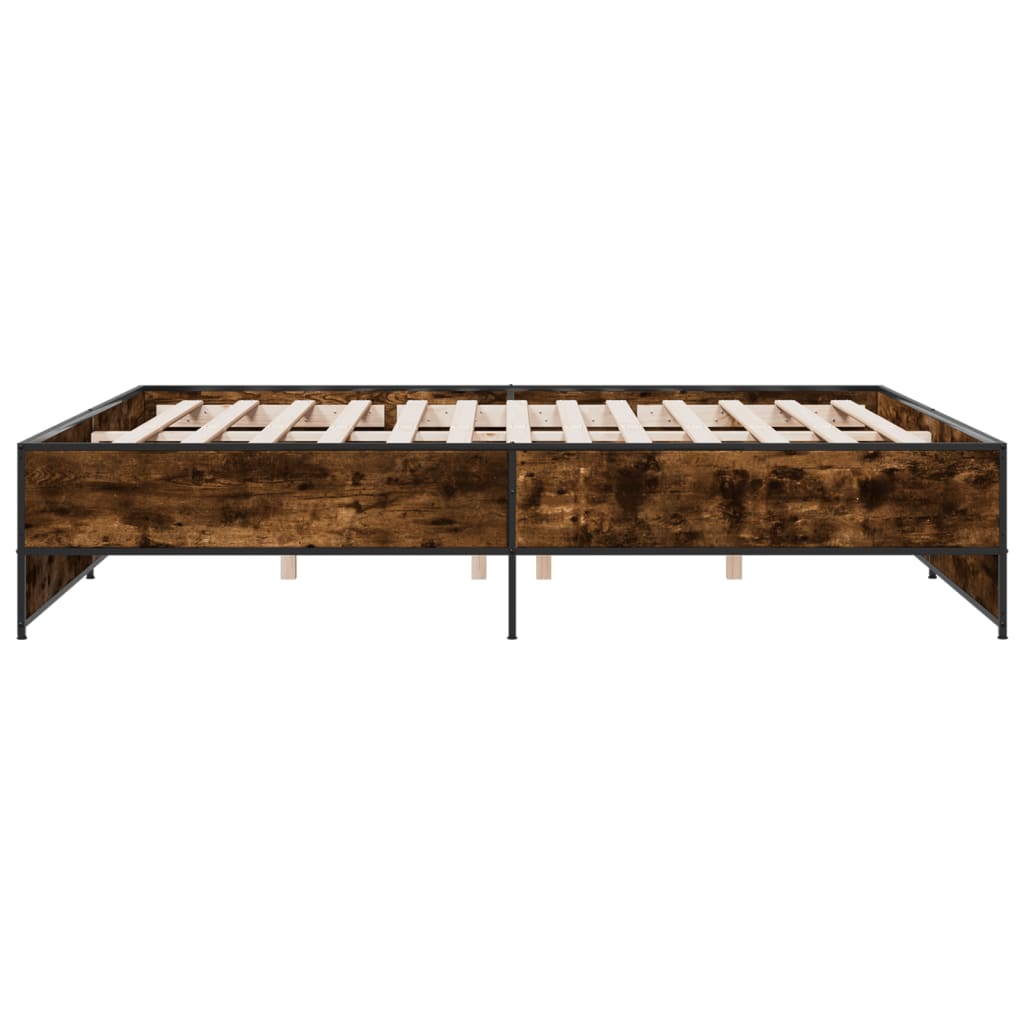 Bedframe bewerkt hout metaal gerookt eikenkleurig 180x200 cm is nu te koop bij PeponiXL, paradijselijk wonen!