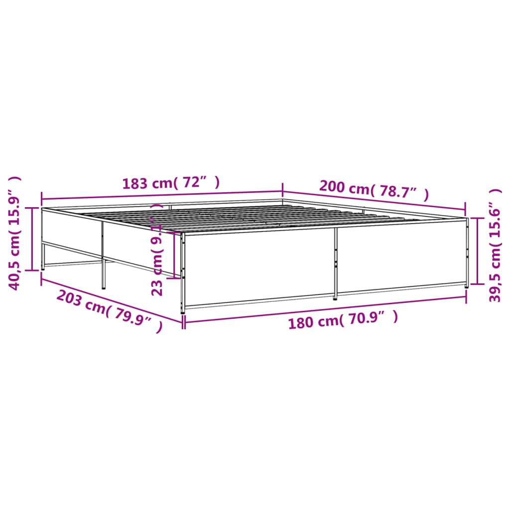 Bedframe bewerkt hout metaal gerookt eikenkleurig 180x200 cm is nu te koop bij PeponiXL, paradijselijk wonen!