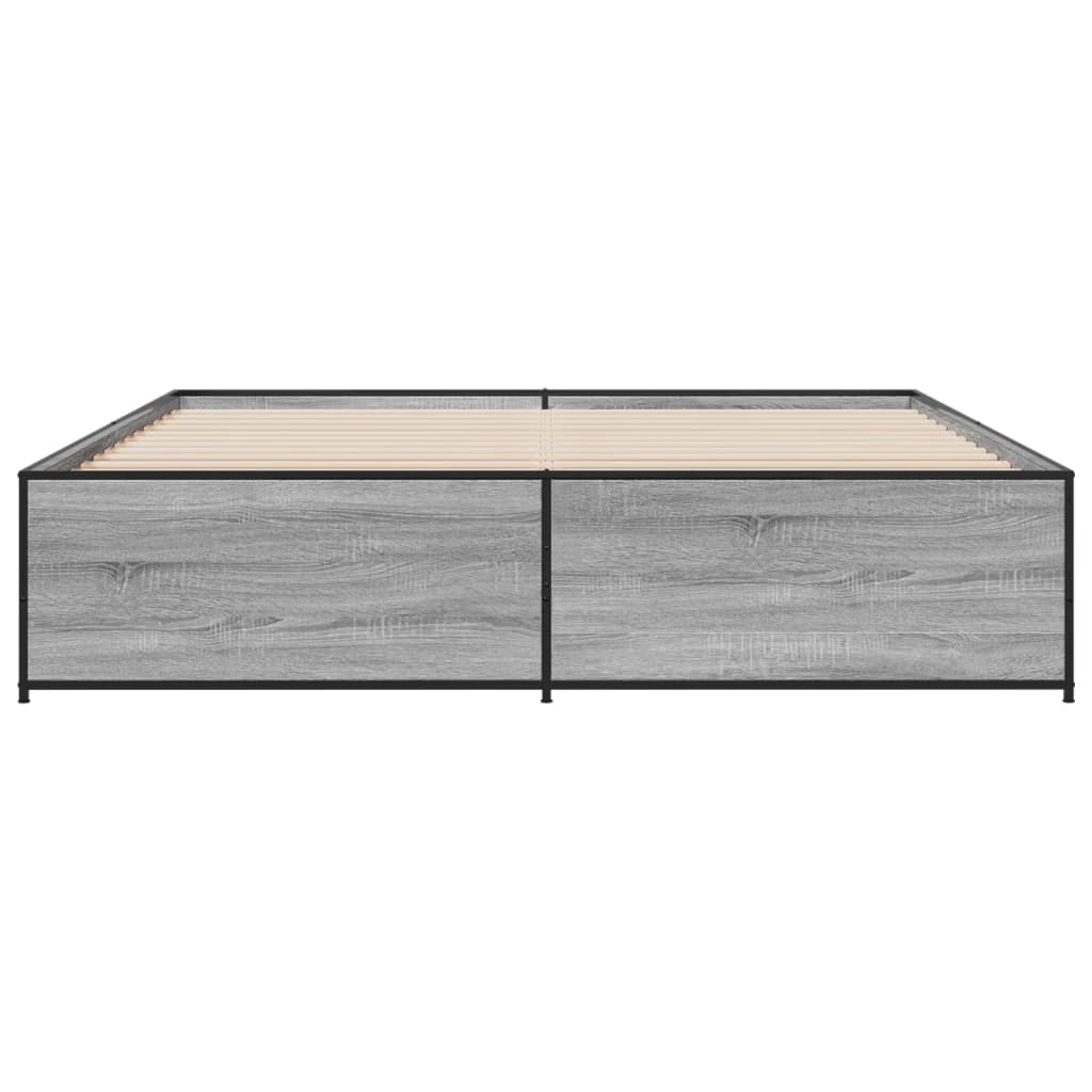 Bedframe bewerkt hout metaal grijs sonoma eiken 180x200 cm is nu te koop bij PeponiXL, paradijselijk wonen!