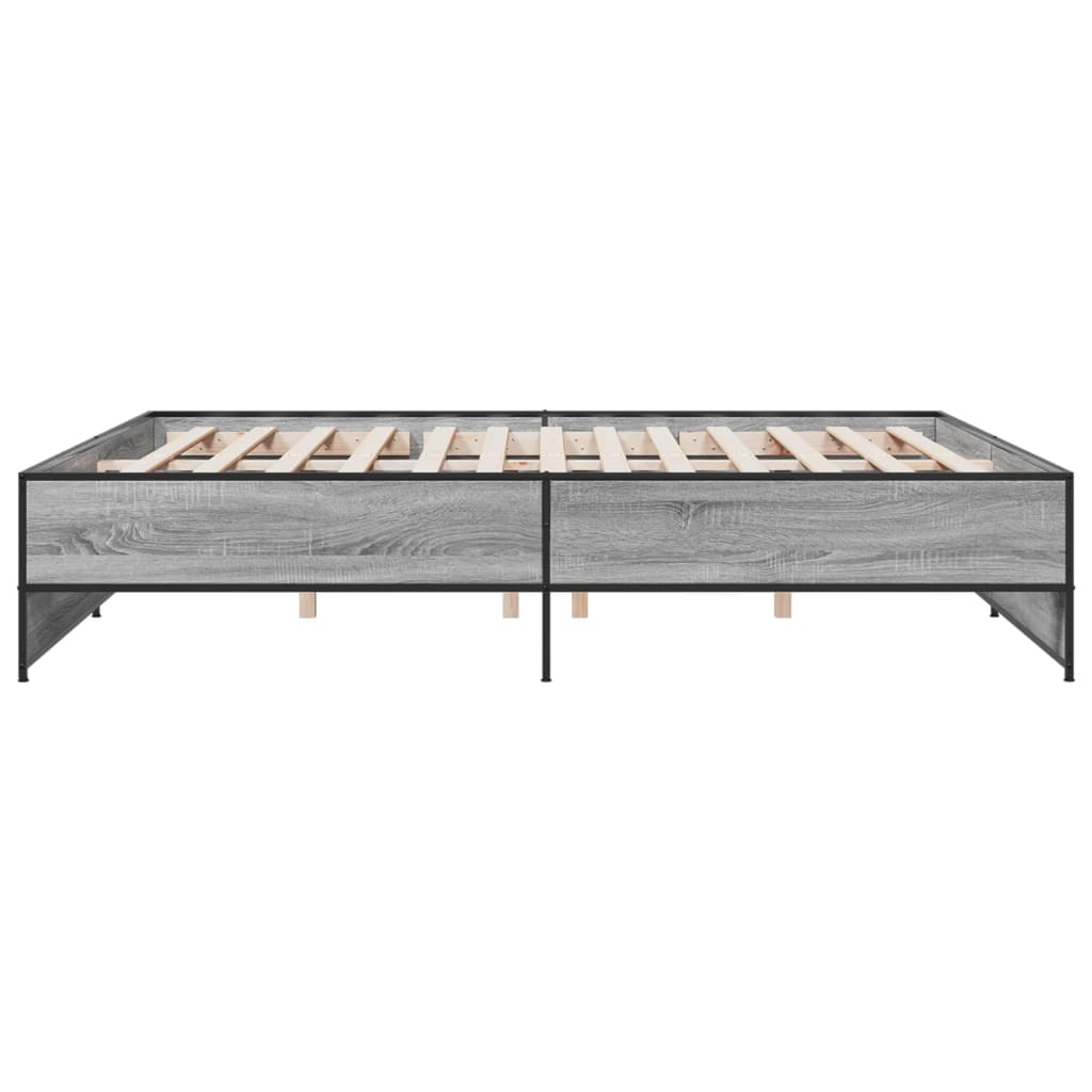 Bedframe bewerkt hout metaal grijs sonoma eiken 180x200 cm is nu te koop bij PeponiXL, paradijselijk wonen!