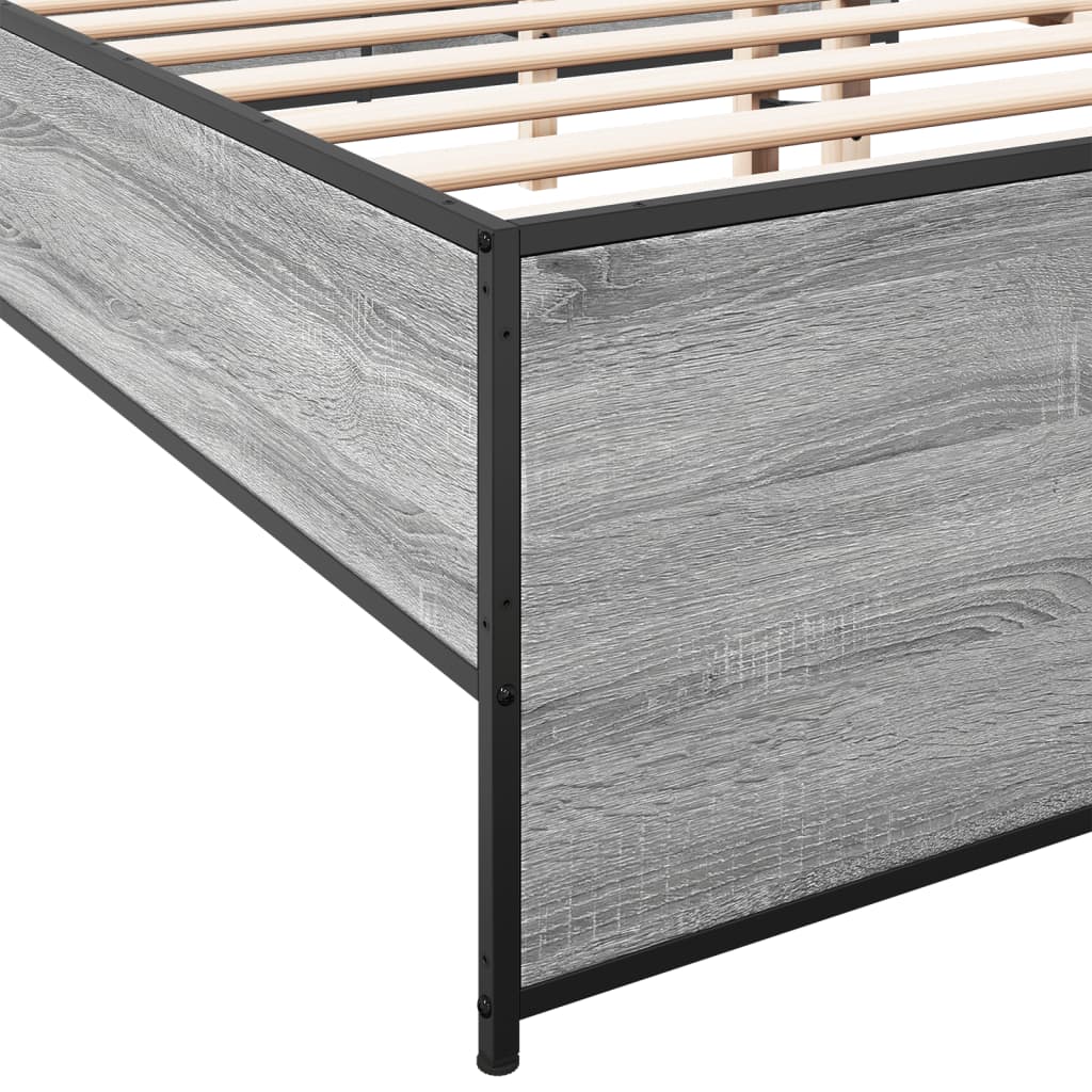 Bedframe bewerkt hout metaal grijs sonoma eiken 180x200 cm is nu te koop bij PeponiXL, paradijselijk wonen!