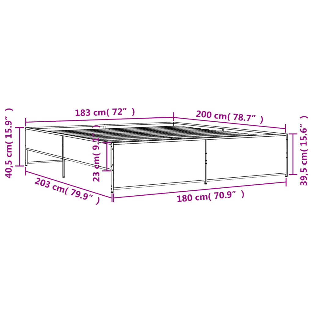Bedframe bewerkt hout metaal grijs sonoma eiken 180x200 cm is nu te koop bij PeponiXL, paradijselijk wonen!