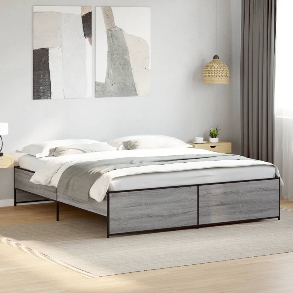 Bedframe bewerkt hout metaal grijs sonoma eiken 180x200 cm is nu te koop bij PeponiXL, paradijselijk wonen!