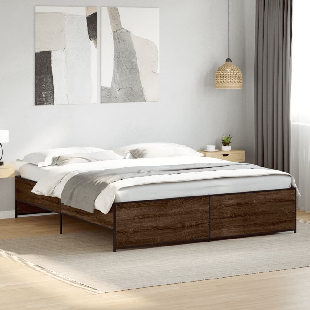Bedframe bewerkt hout metaal bruin eikenkleur 180x200 cm is nu te koop bij PeponiXL, paradijselijk wonen!