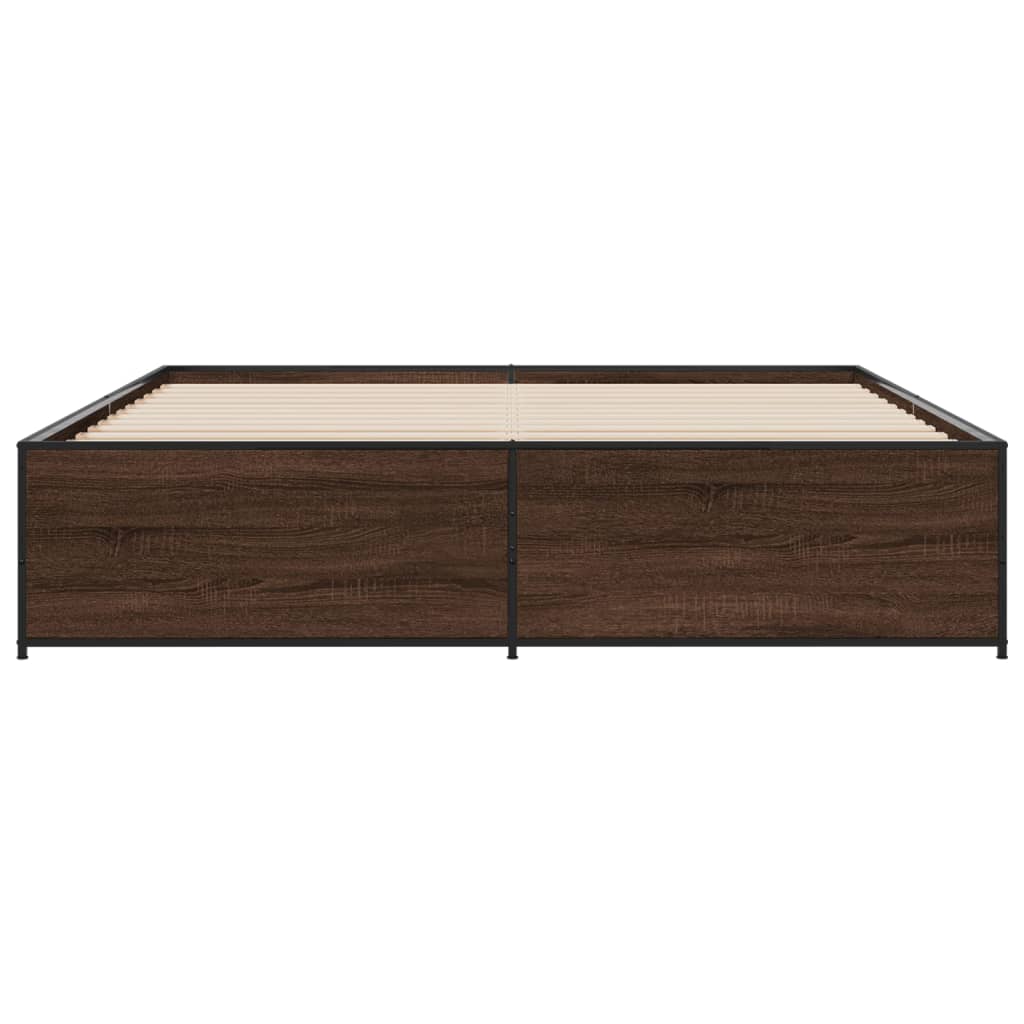 Bedframe bewerkt hout metaal bruin eikenkleur 180x200 cm is nu te koop bij PeponiXL, paradijselijk wonen!