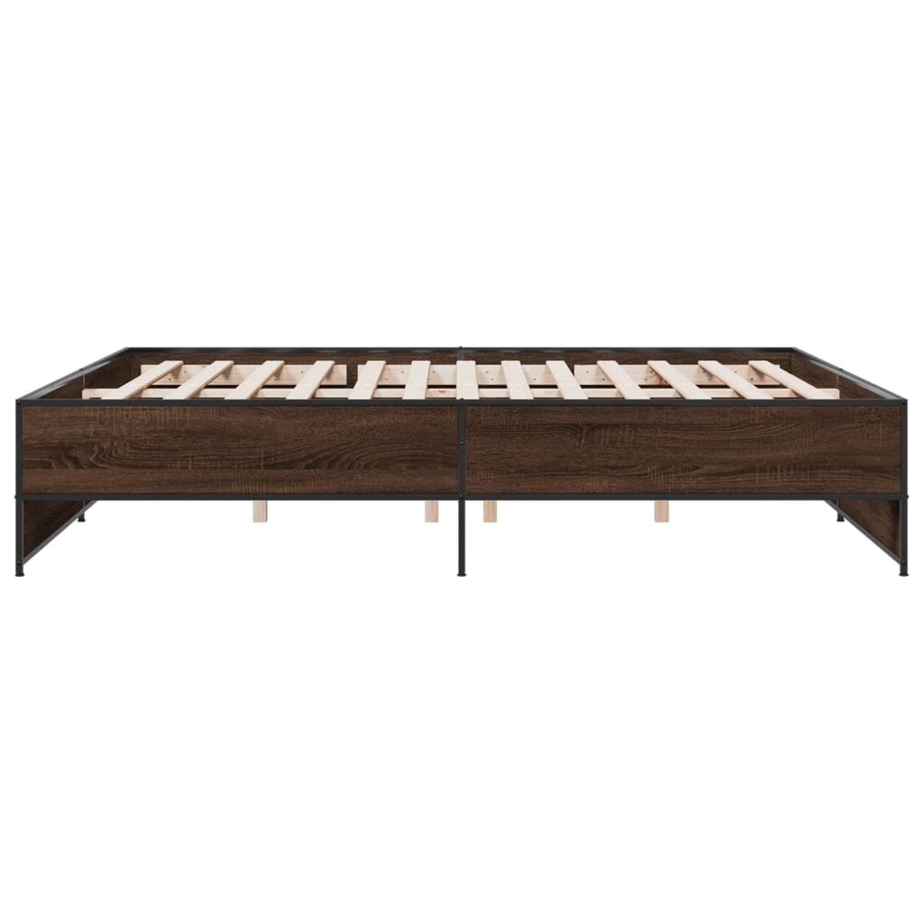 Bedframe bewerkt hout metaal bruin eikenkleur 180x200 cm is nu te koop bij PeponiXL, paradijselijk wonen!