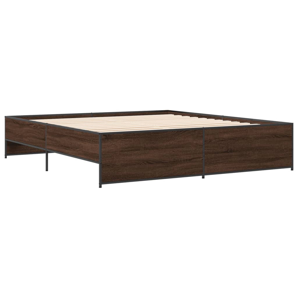 Bedframe bewerkt hout metaal bruin eikenkleur 180x200 cm is nu te koop bij PeponiXL, paradijselijk wonen!