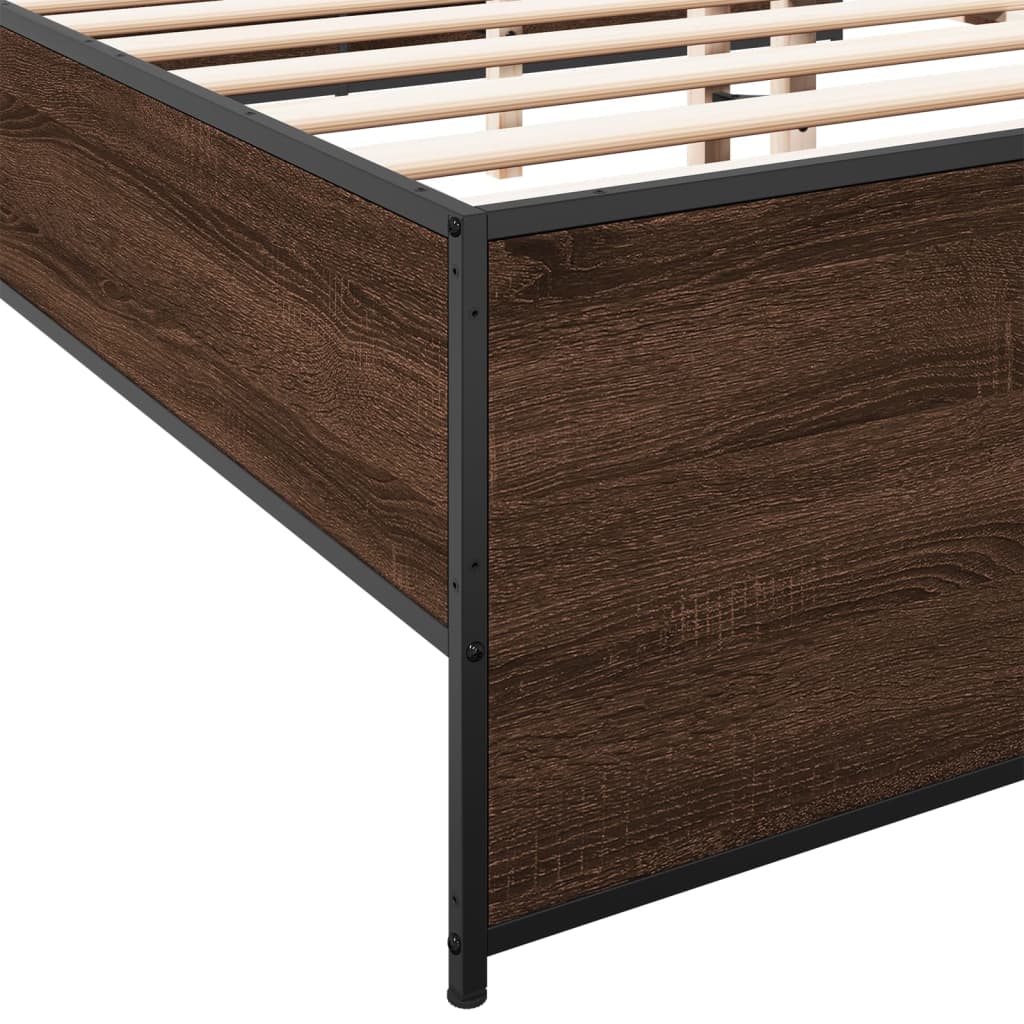 Bedframe bewerkt hout metaal bruin eikenkleur 180x200 cm is nu te koop bij PeponiXL, paradijselijk wonen!