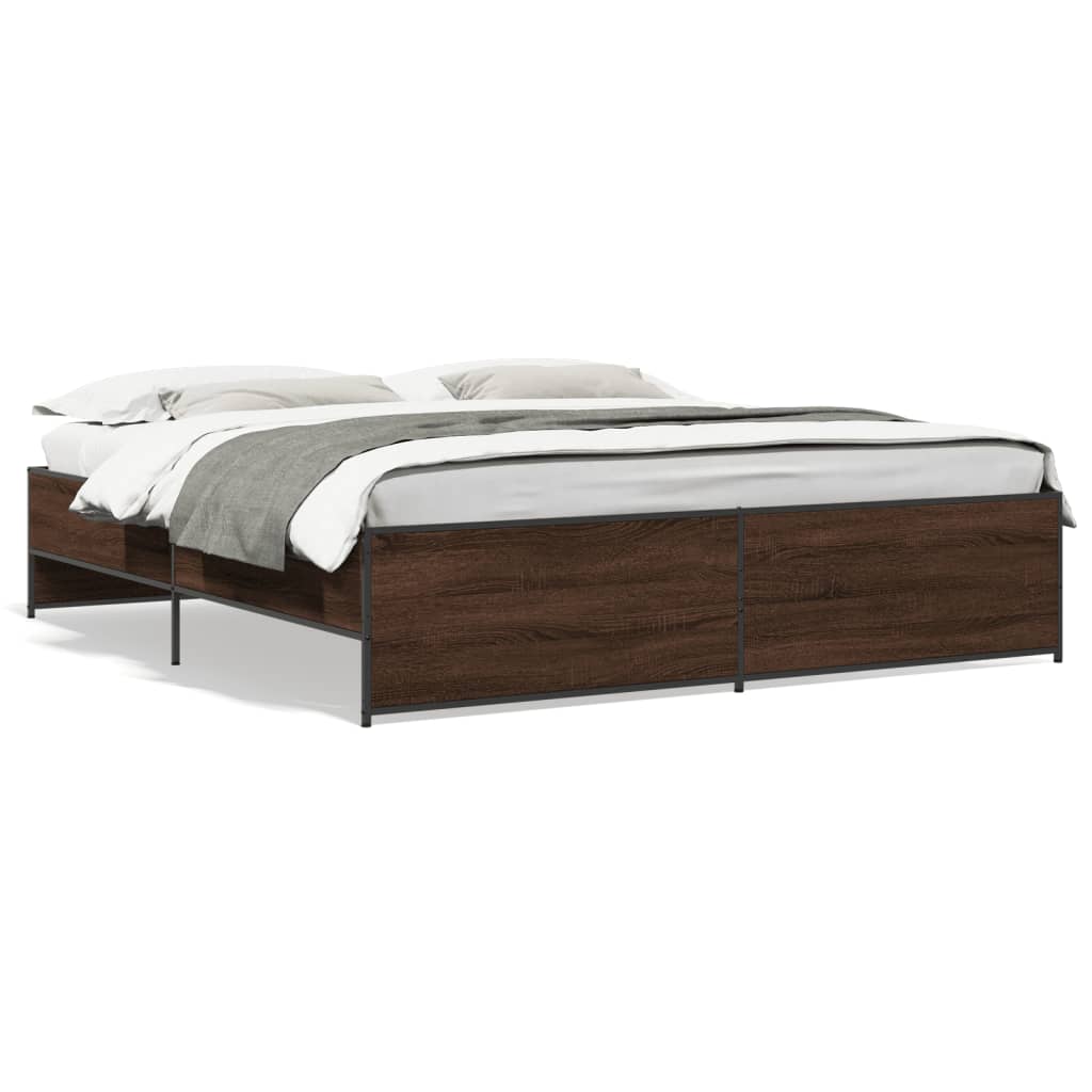 Bedframe bewerkt hout metaal bruin eikenkleur 180x200 cm is nu te koop bij PeponiXL, paradijselijk wonen!
