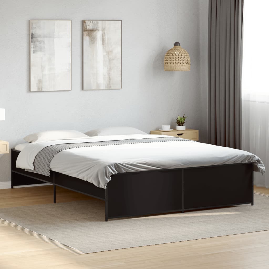 Bedframe bewerkt hout metaal zwart 160x200 cm is nu te koop bij PeponiXL, paradijselijk wonen!