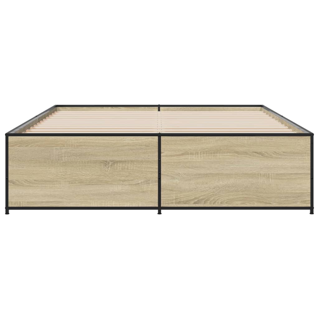 Bedframe bewerkt hout metaal sonoma eikenkleurig 160x200 cm is nu te koop bij PeponiXL, paradijselijk wonen!