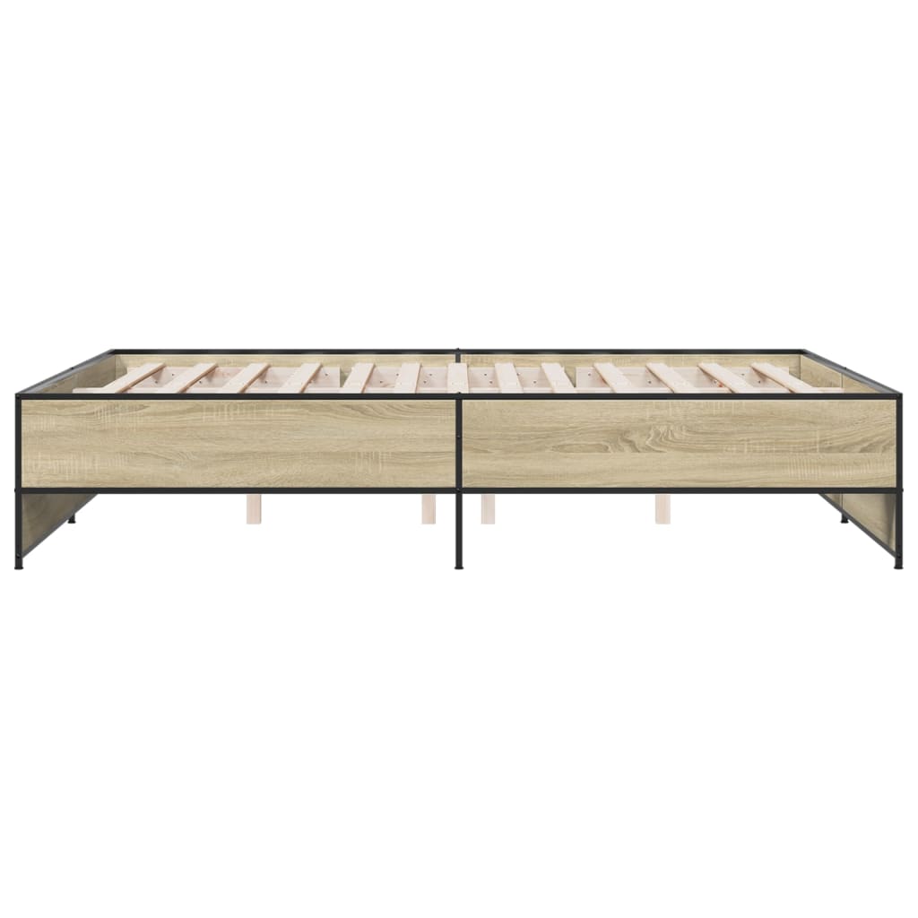 Bedframe bewerkt hout metaal sonoma eikenkleurig 160x200 cm is nu te koop bij PeponiXL, paradijselijk wonen!