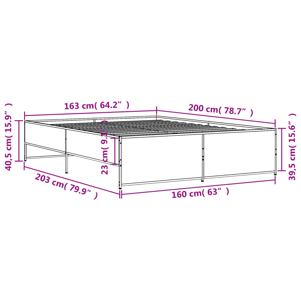 Bedframe bewerkt hout metaal sonoma eikenkleurig 160x200 cm is nu te koop bij PeponiXL, paradijselijk wonen!