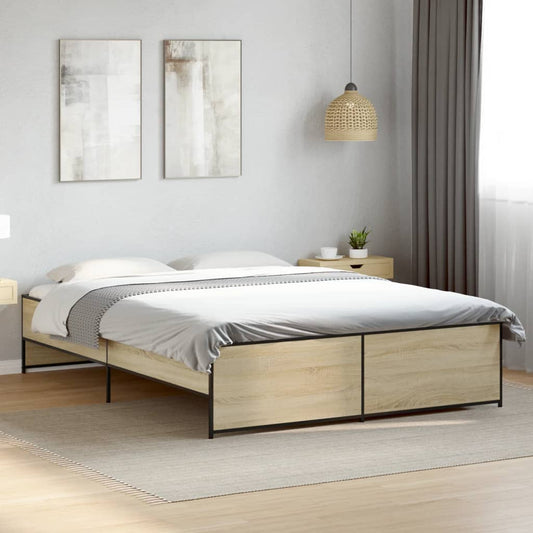 Bedframe bewerkt hout metaal sonoma eikenkleurig 160x200 cm is nu te koop bij PeponiXL, paradijselijk wonen!