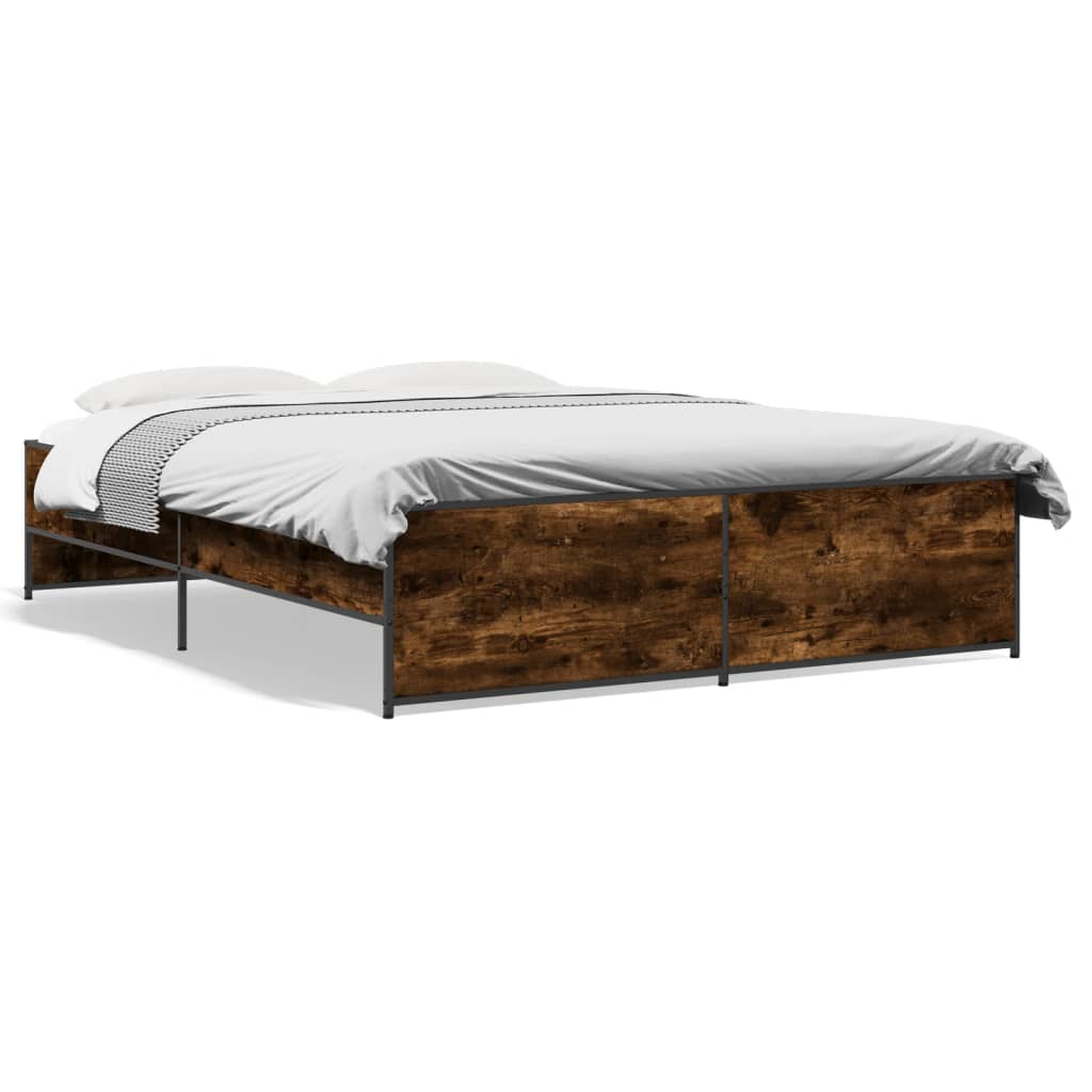 Bedframe bewerkt hout metaal gerookt eikenkleurig 160x200 cm is nu te koop bij PeponiXL, paradijselijk wonen!