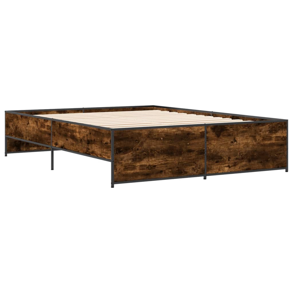 Bedframe bewerkt hout metaal gerookt eikenkleurig 160x200 cm is nu te koop bij PeponiXL, paradijselijk wonen!