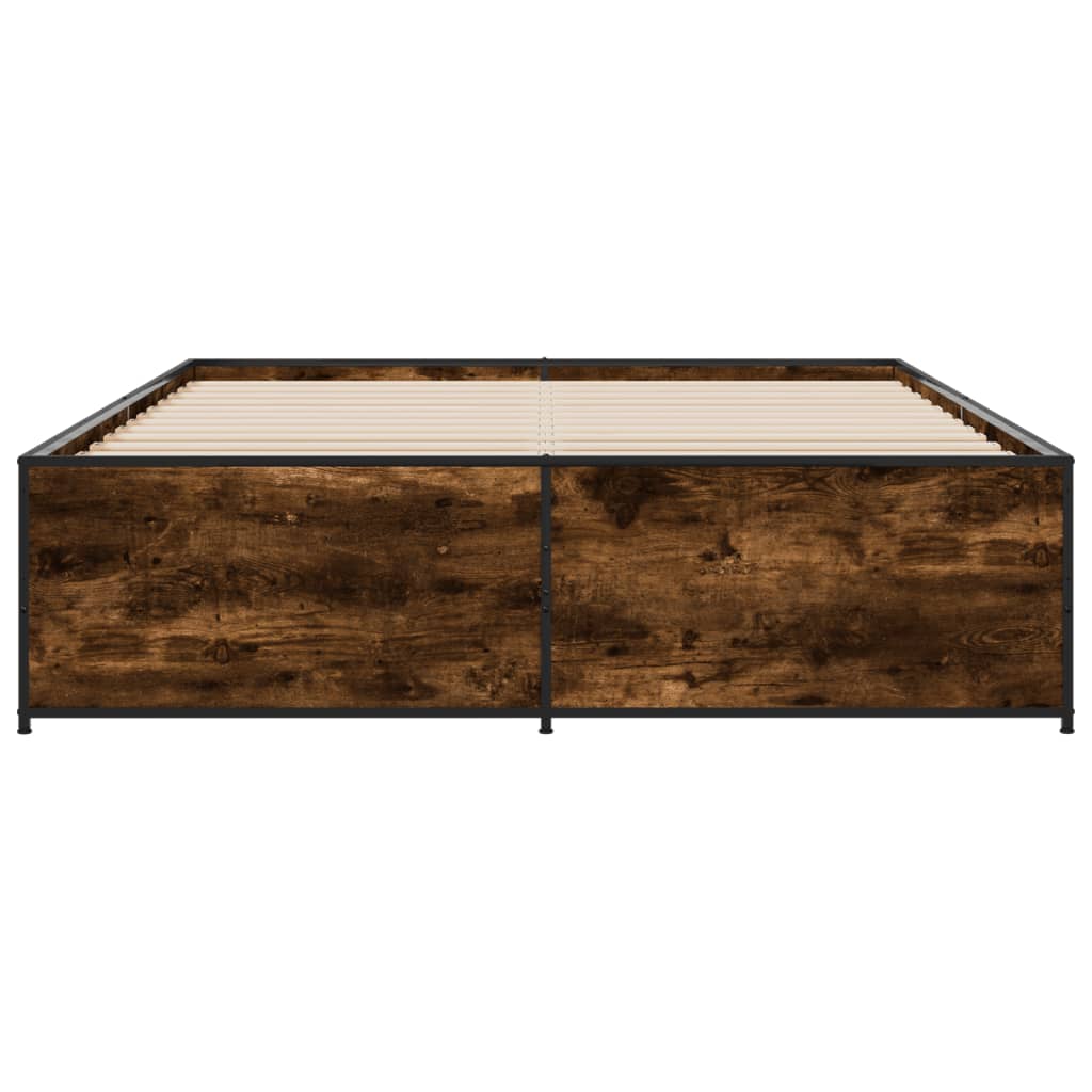 Bedframe bewerkt hout metaal gerookt eikenkleurig 160x200 cm is nu te koop bij PeponiXL, paradijselijk wonen!