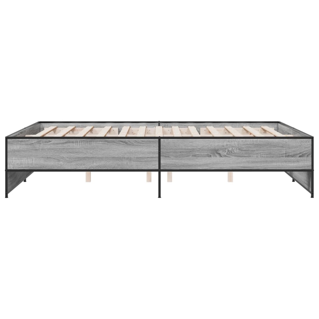 Bedframe bewerkt hout metaal grijs sonoma eiken 160x200 cm is nu te koop bij PeponiXL, paradijselijk wonen!