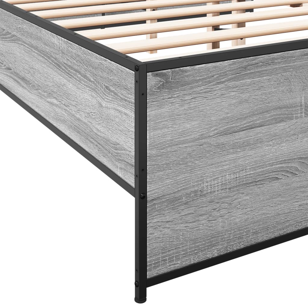 Bedframe bewerkt hout metaal grijs sonoma eiken 160x200 cm is nu te koop bij PeponiXL, paradijselijk wonen!