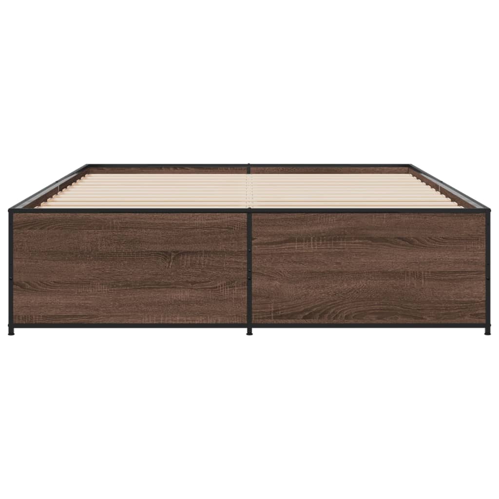 Bedframe bewerkt hout metaal bruin eikenkleur 160x200 cm is nu te koop bij PeponiXL, paradijselijk wonen!