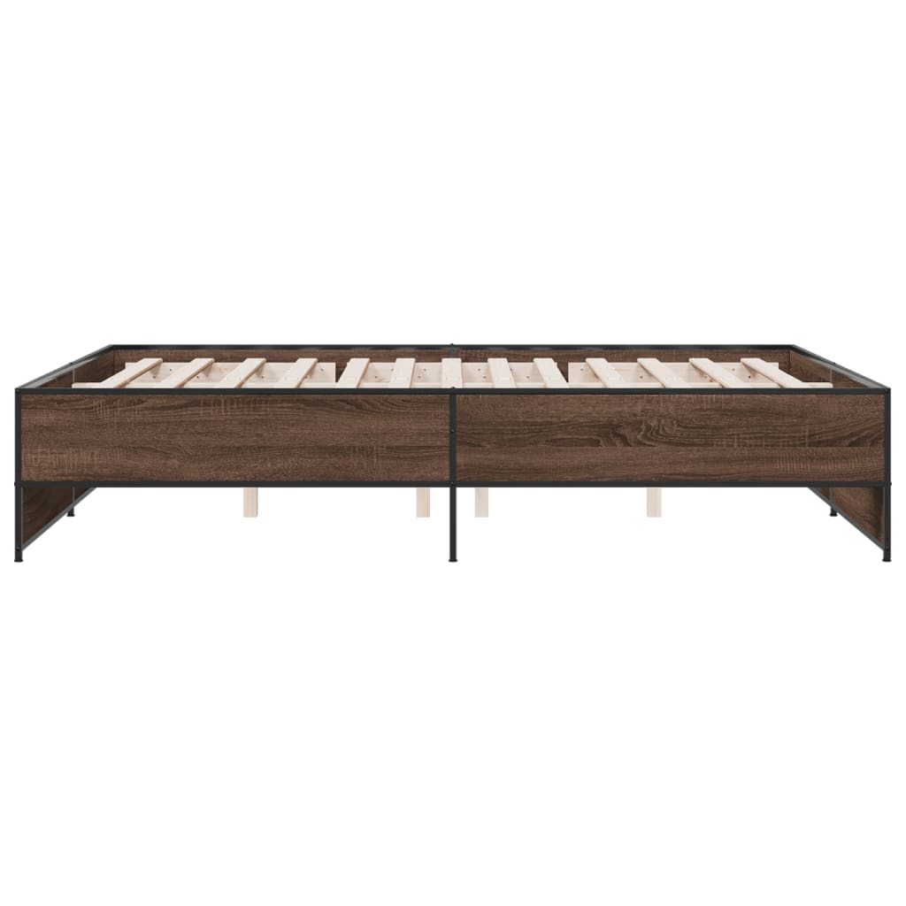 Bedframe bewerkt hout metaal bruin eikenkleur 160x200 cm is nu te koop bij PeponiXL, paradijselijk wonen!