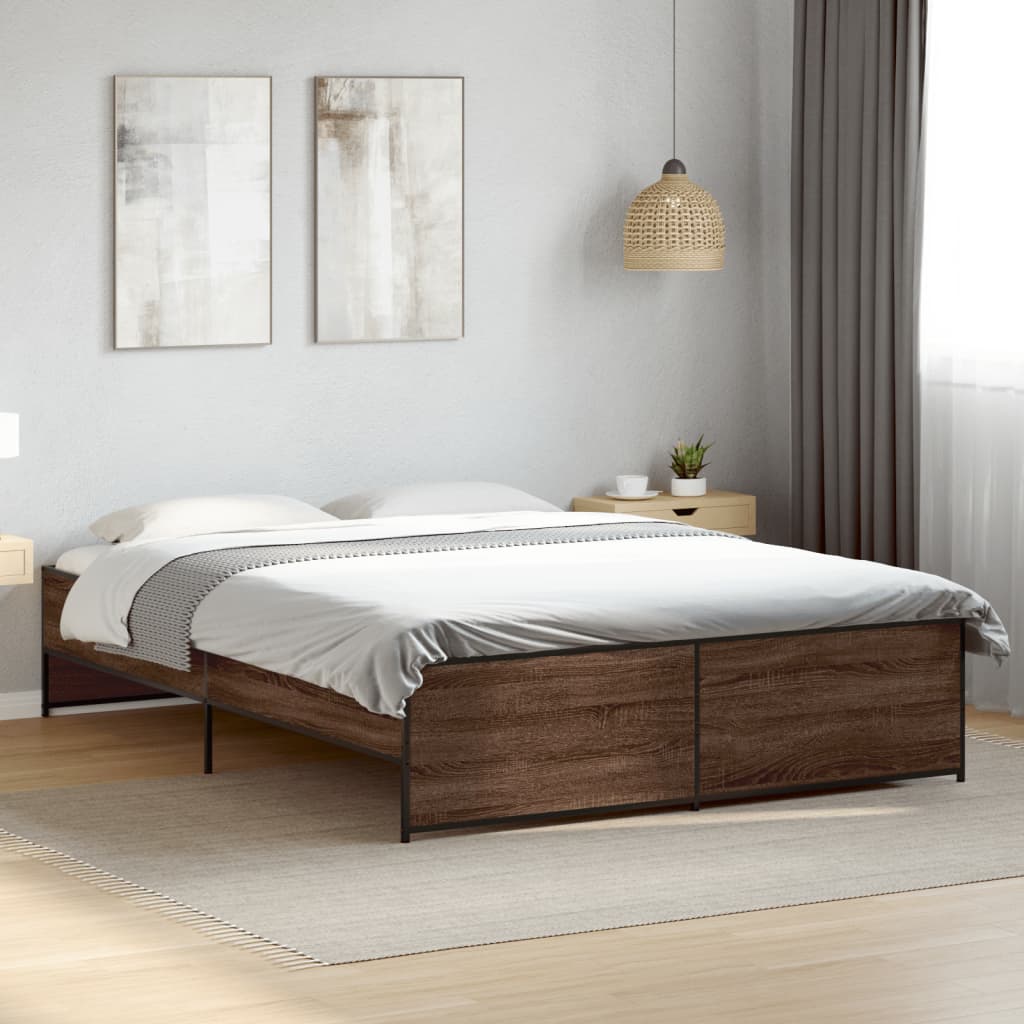 Bedframe bewerkt hout metaal bruin eikenkleur 160x200 cm is nu te koop bij PeponiXL, paradijselijk wonen!
