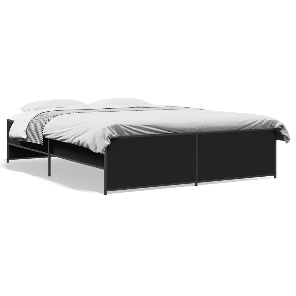 Bedframe bewerkt hout metaal zwart 150x200 cm is nu te koop bij PeponiXL, paradijselijk wonen!