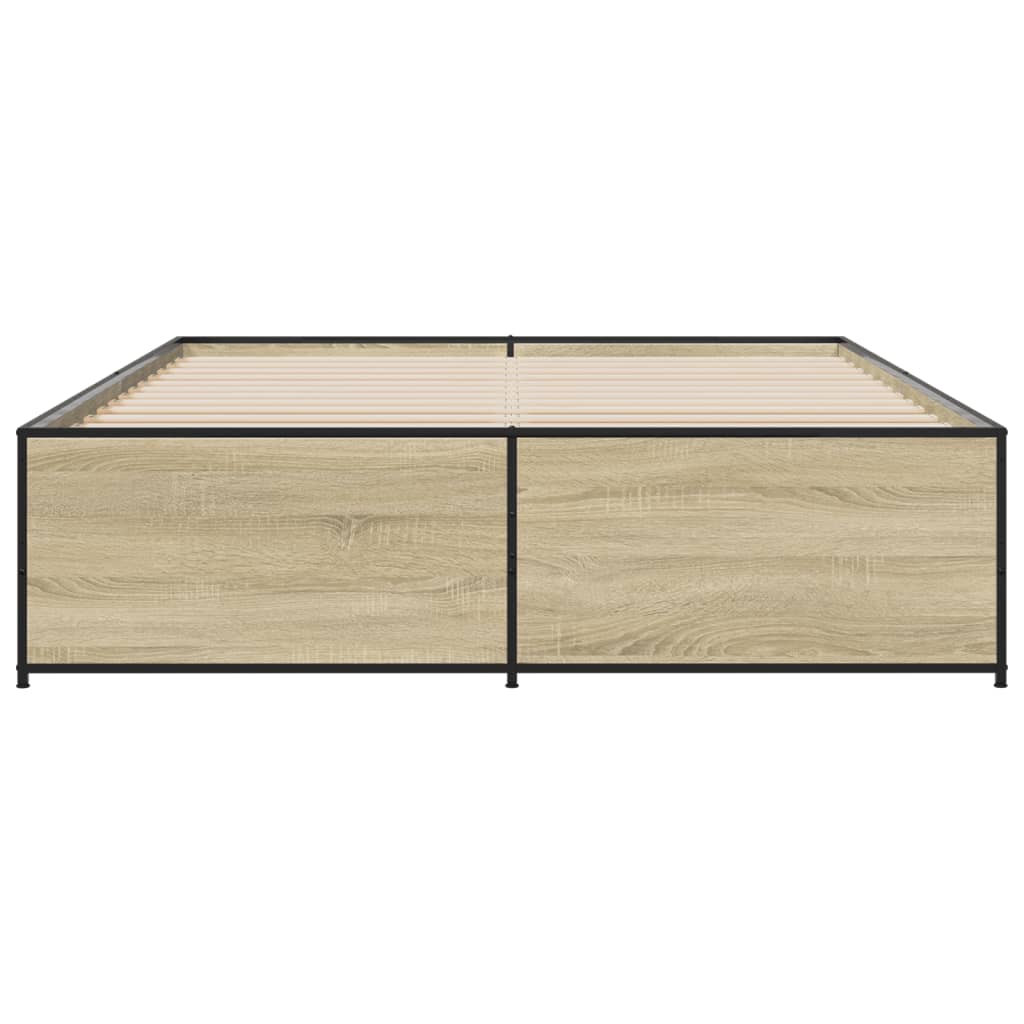 Bedframe bewerkt hout metaal sonoma eikenkleurig 150x200 cm is nu te koop bij PeponiXL, paradijselijk wonen!
