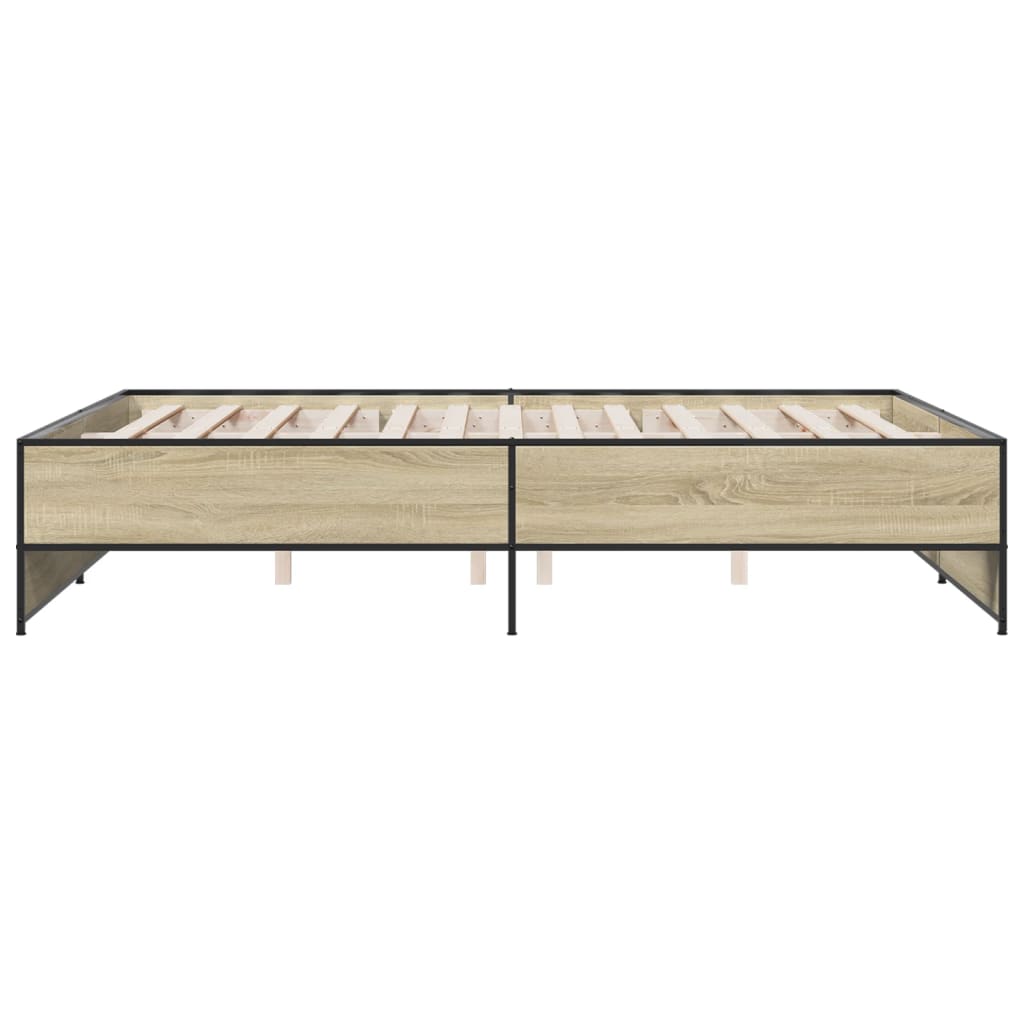 Bedframe bewerkt hout metaal sonoma eikenkleurig 150x200 cm is nu te koop bij PeponiXL, paradijselijk wonen!