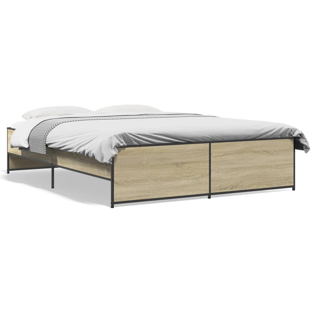 Bedframe bewerkt hout metaal sonoma eikenkleurig 150x200 cm is nu te koop bij PeponiXL, paradijselijk wonen!