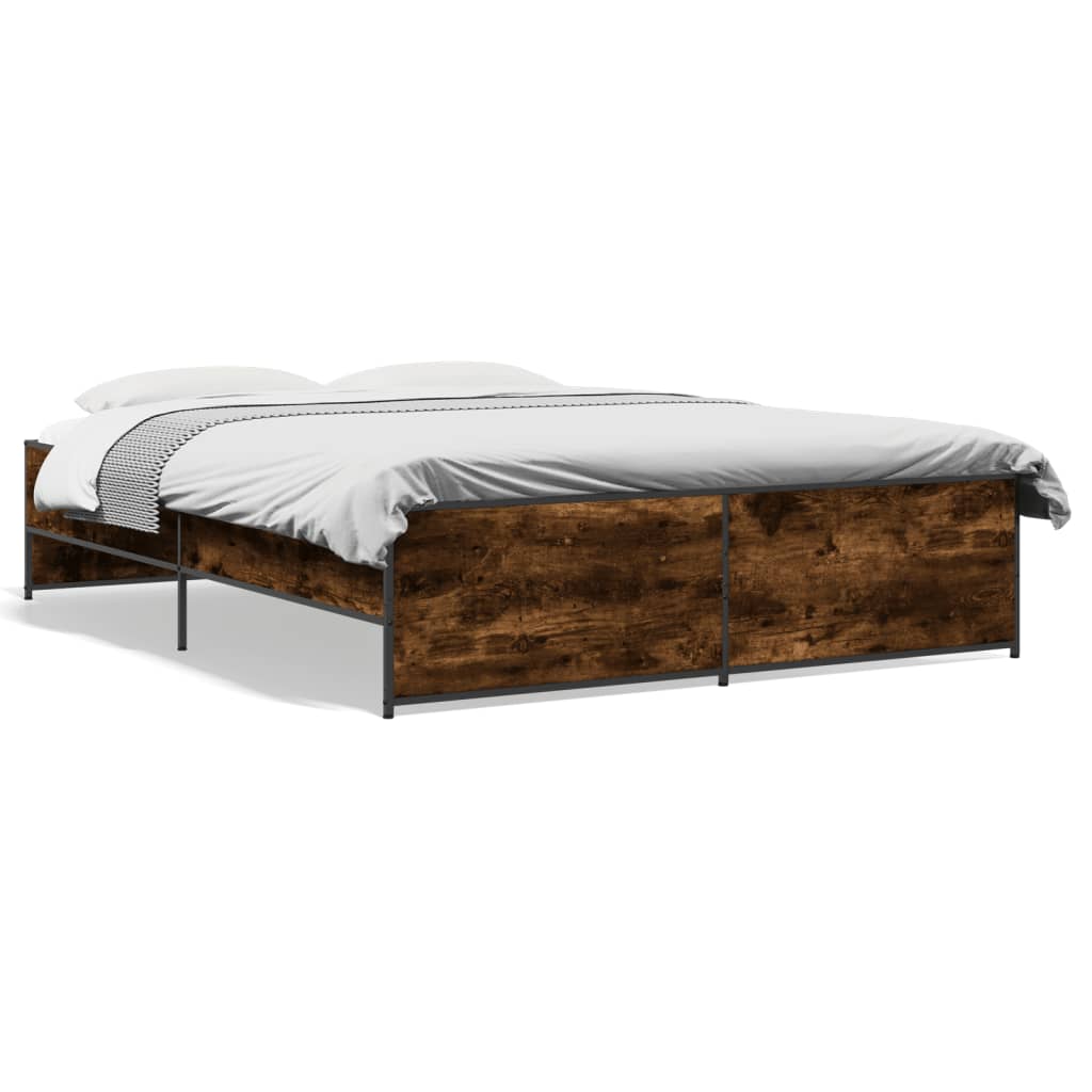 Bedframe bewerkt hout metaal gerookt eikenkleurig 150x200 cm is nu te koop bij PeponiXL, paradijselijk wonen!