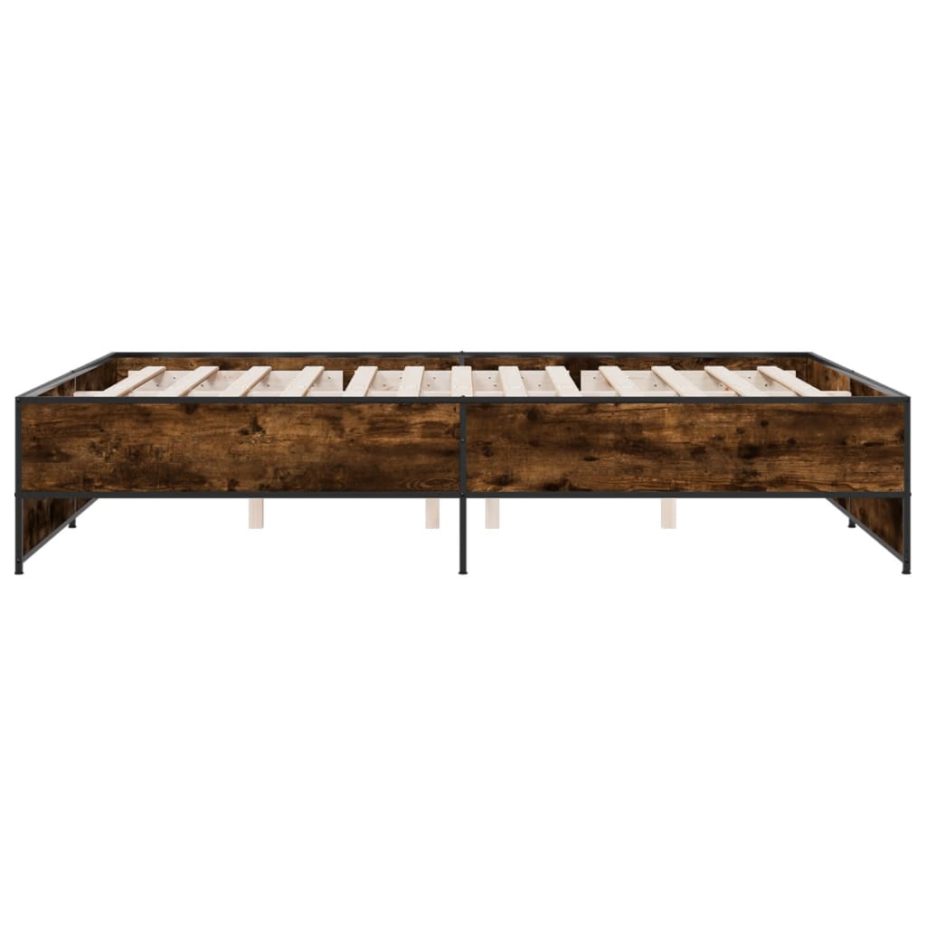 Bedframe bewerkt hout metaal gerookt eikenkleurig 150x200 cm is nu te koop bij PeponiXL, paradijselijk wonen!